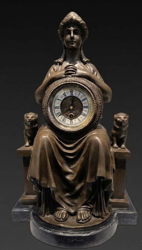 Bronze Clock Sculpture of seated female figure