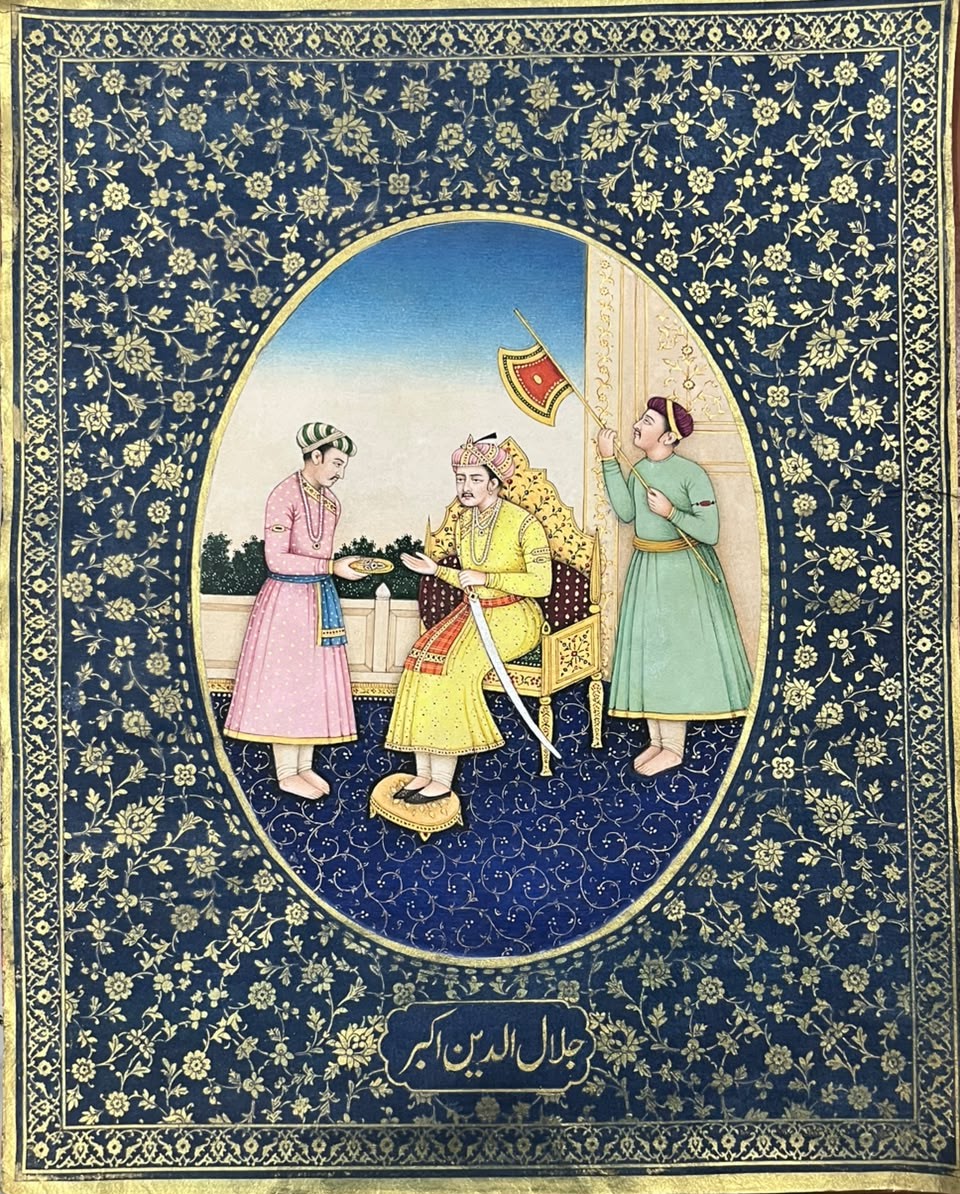 Mughal emperor "Jalul-ud-Din Akbar" handmade miniature painting