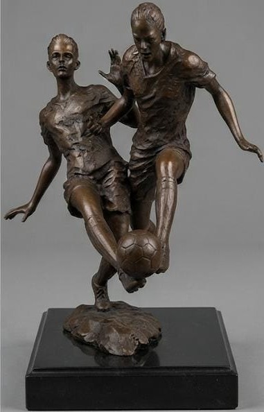 Bronze sculpture of two football players