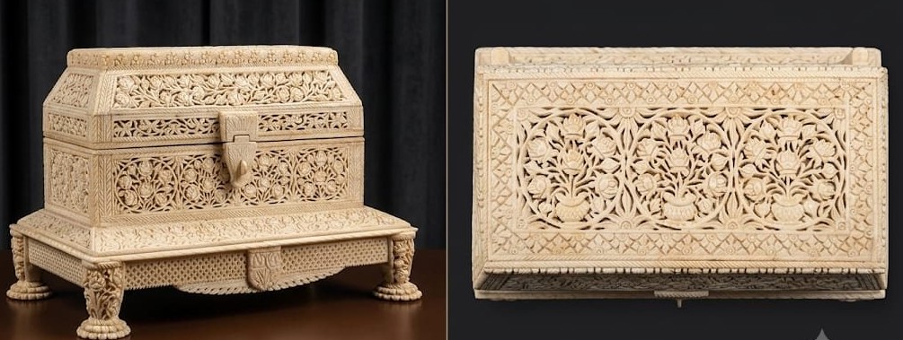 Natual handcrafted camel bone box with floral mafils