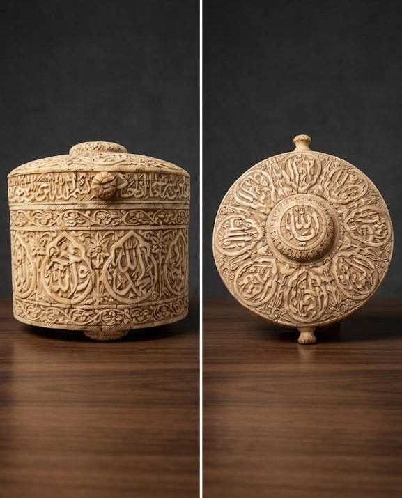 Islamic handcrafted natural camelbone round box